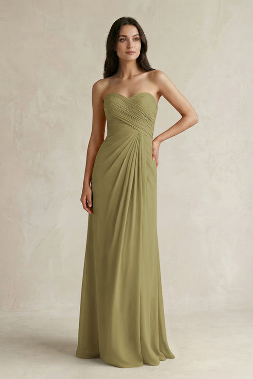 Sweetheart Chiffon Pleated Sheath Bridesmaid Dress  in Moss Green | KISSBRIDAL