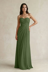 Sweetheart Chiffon Pleated Sheath Bridesmaid Dress  in Moss | KISSBRIDAL