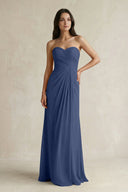 Sweetheart Chiffon Pleated Sheath Bridesmaid Dress in Navy - SHE IS ME Bridesmaid Dresses