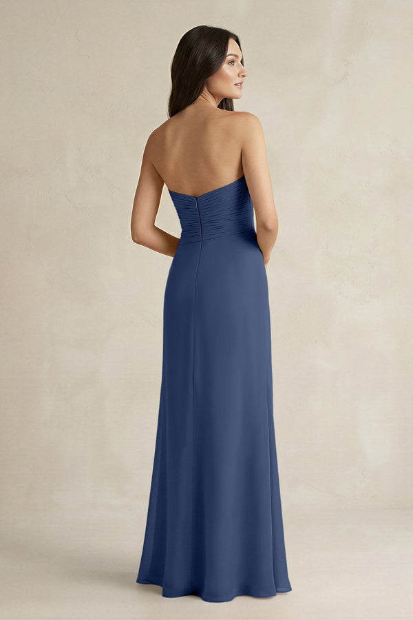 Sweetheart Chiffon Pleated Sheath Bridesmaid Dress in Navy - SHE IS ME Bridesmaid Dresses