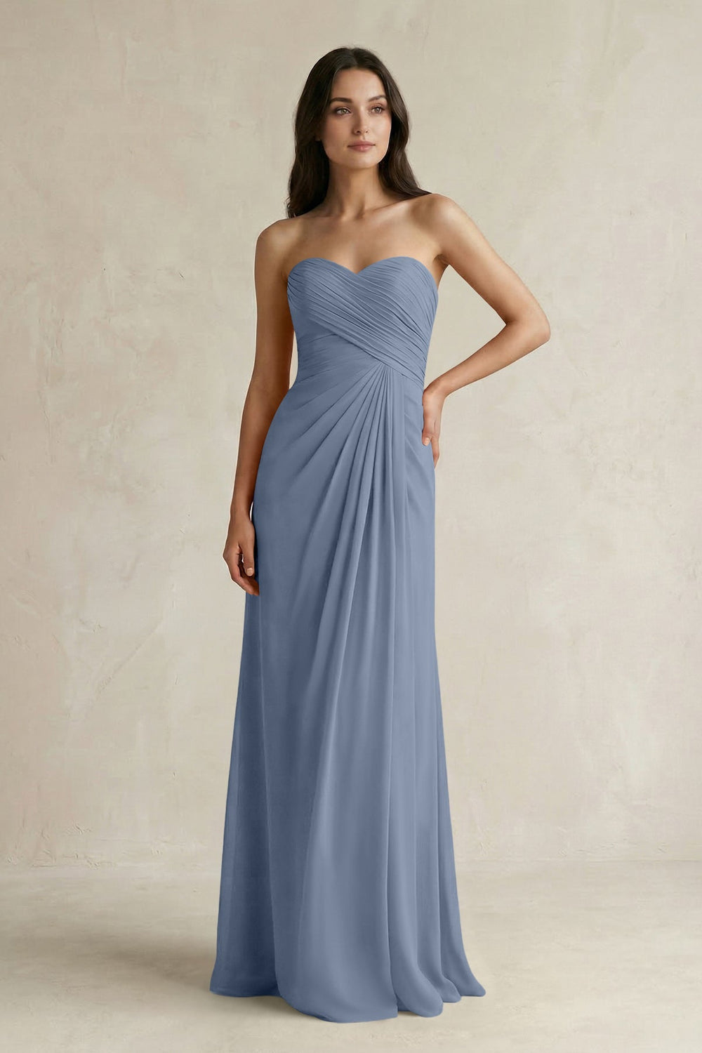 Sweetheart Chiffon Pleated Sheath Bridesmaid Dress in Neptune - KISS BRIDAL Bridesmaid Dresses