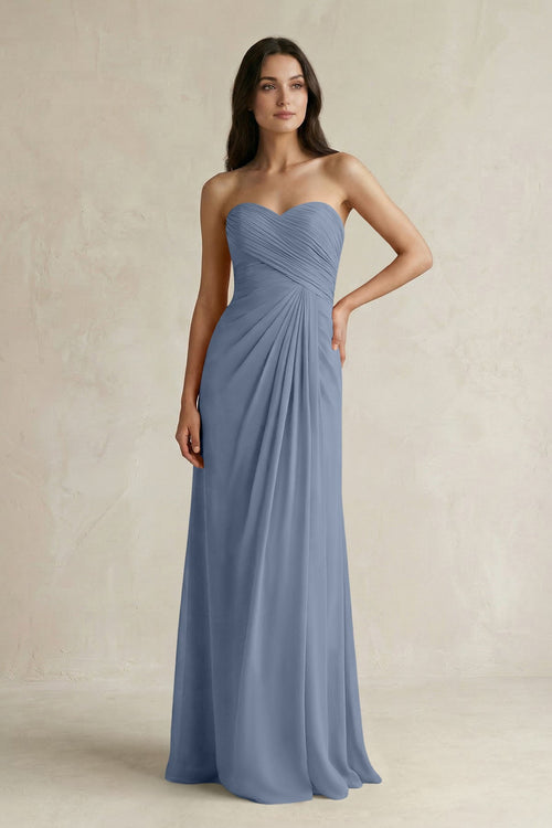 Sweetheart Chiffon Pleated Sheath Bridesmaid Dress in Neptune - SHE IS ME Bridesmaid Dresses