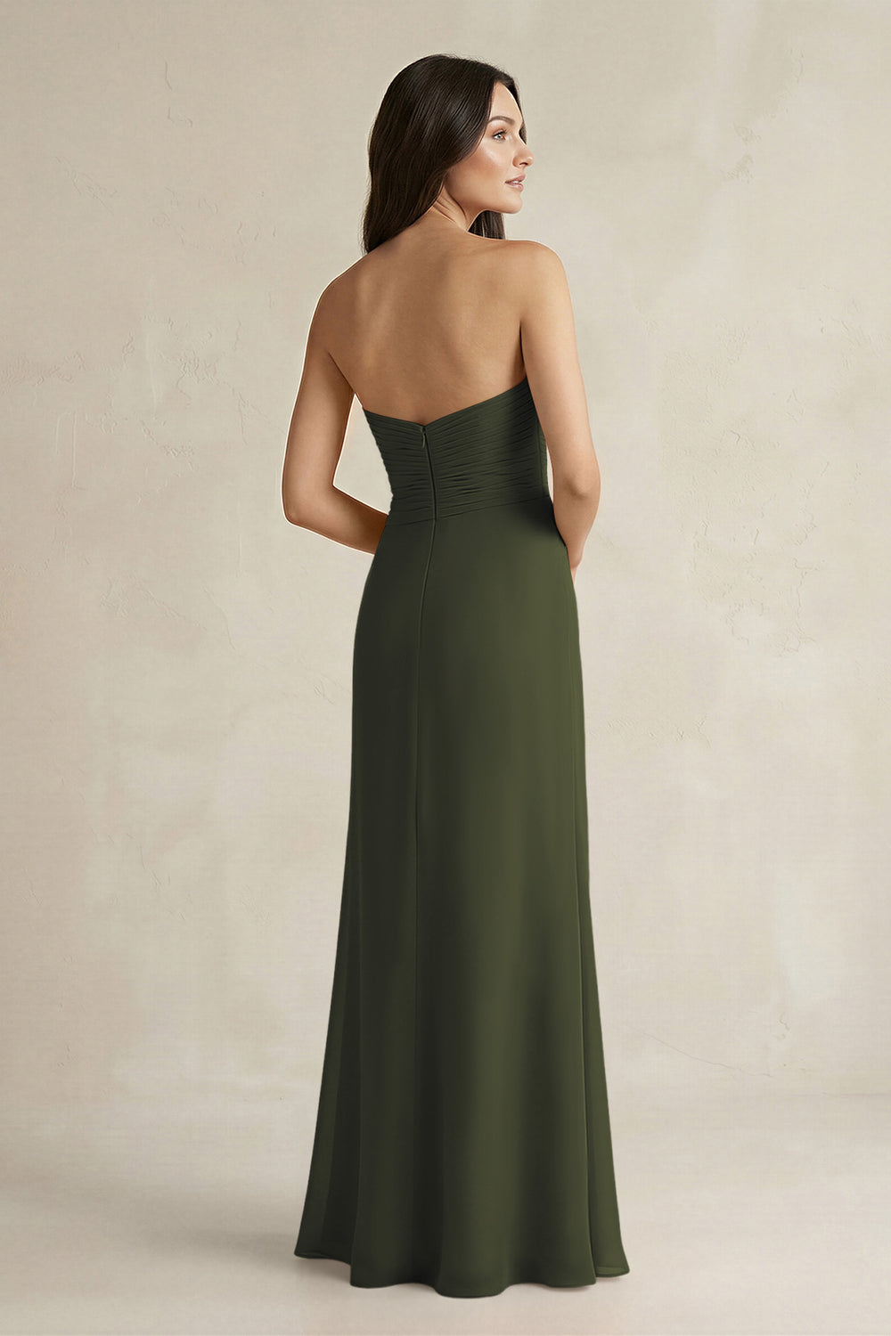 Sweetheart Chiffon Pleated Sheath Bridesmaid Dress  in Olive