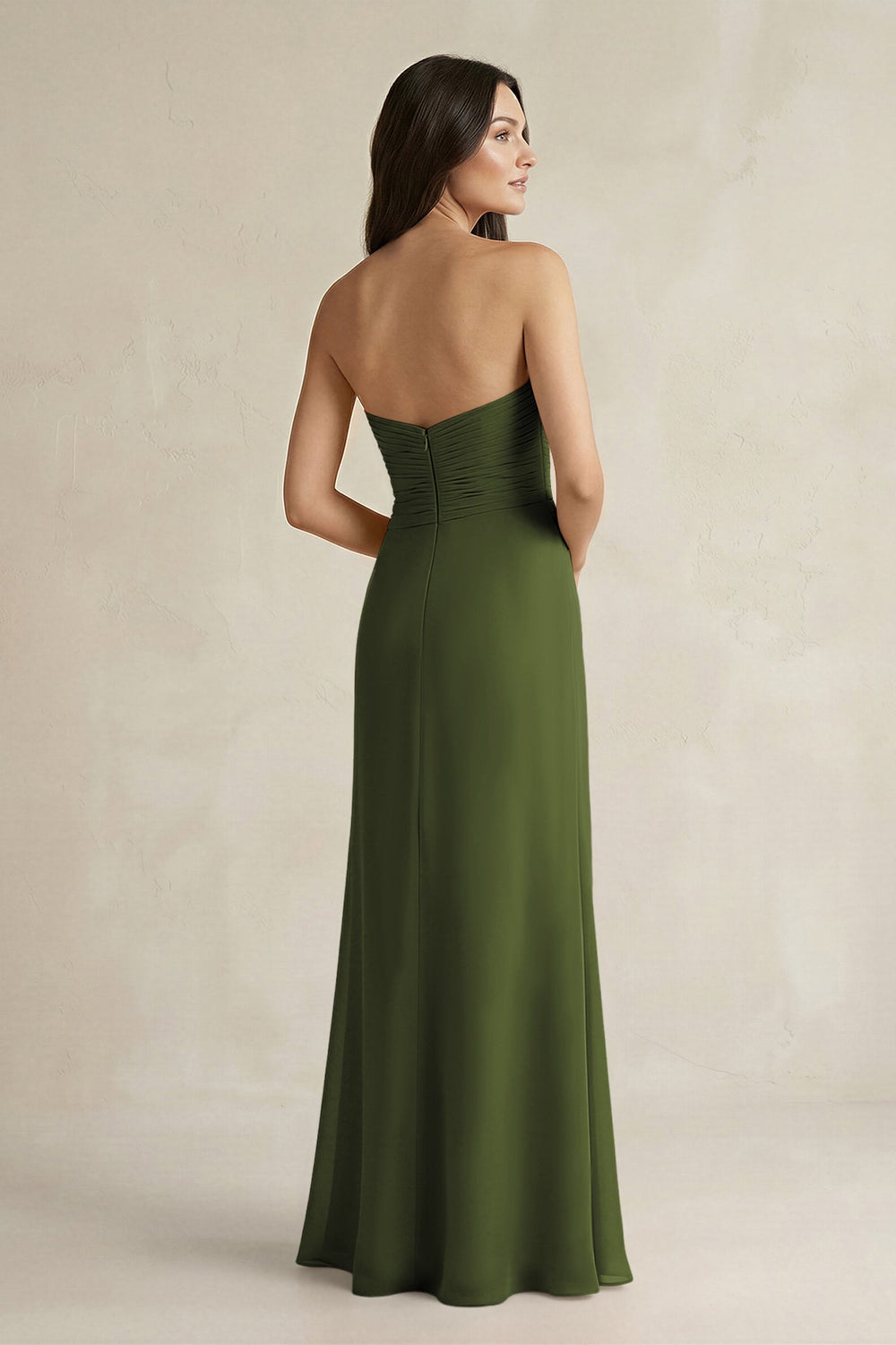 Sweetheart Chiffon Pleated Sheath Bridesmaid Dress in Olive - KISS BRIDAL Bridesmaid Dresses