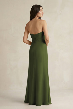 Sweetheart Chiffon Pleated Sheath Bridesmaid Dress in Olive - SHE IS ME Bridesmaid Dresses