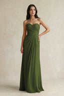 Sweetheart Chiffon Pleated Sheath Bridesmaid Dress in Olive - SHE IS ME Bridesmaid Dresses