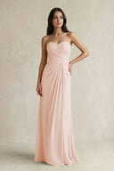 Sweetheart Chiffon Pleated Sheath Bridesmaid Dress in Pale Blush - SHE IS ME Bridesmaid Dresses