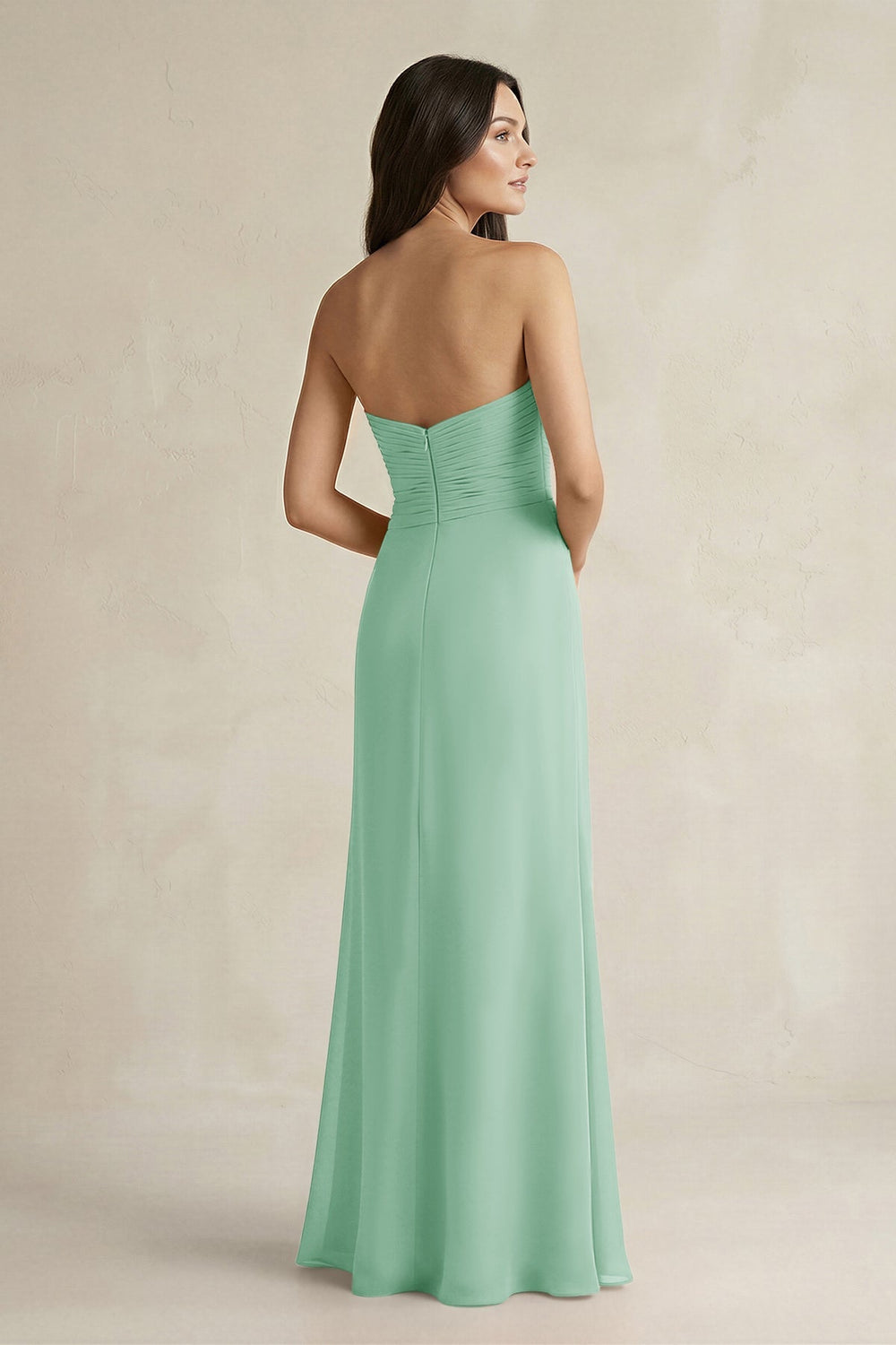Sweetheart Chiffon Pleated Sheath Bridesmaid Dress in Pale Pistachio - KISS BRIDAL Bridesmaid Dresses