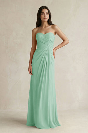 Sweetheart Chiffon Pleated Sheath Bridesmaid Dress in Pale Pistachio - SHE IS ME Bridesmaid Dresses