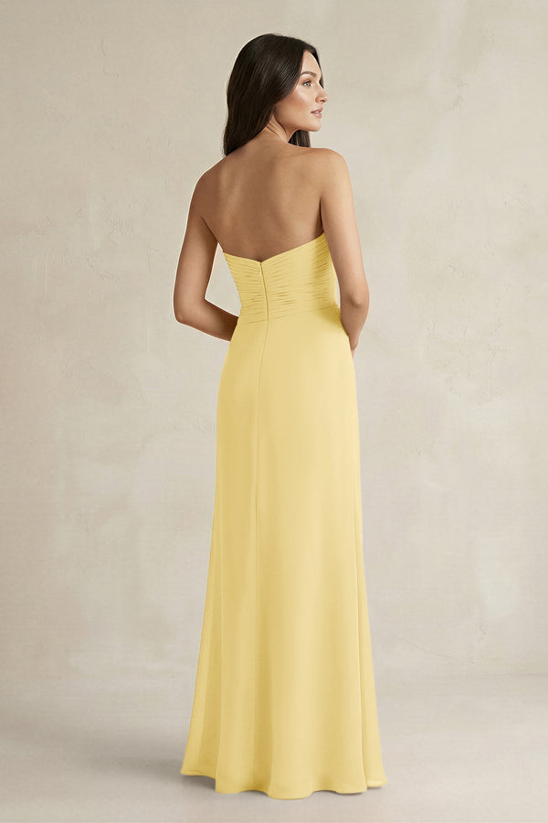 Sweetheart Chiffon Pleated Sheath Bridesmaid Dress in Pastel Yellow - SHE IS ME Bridesmaid Dresses