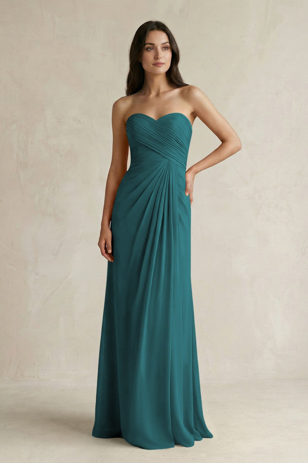 Sweetheart Chiffon Pleated Sheath Bridesmaid Dress in Pine - KISS BRIDAL Bridesmaid Dresses