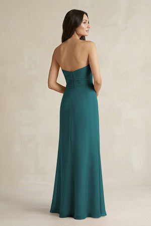 Sweetheart Chiffon Pleated Sheath Bridesmaid Dress in Pine - SHE IS ME Bridesmaid Dresses