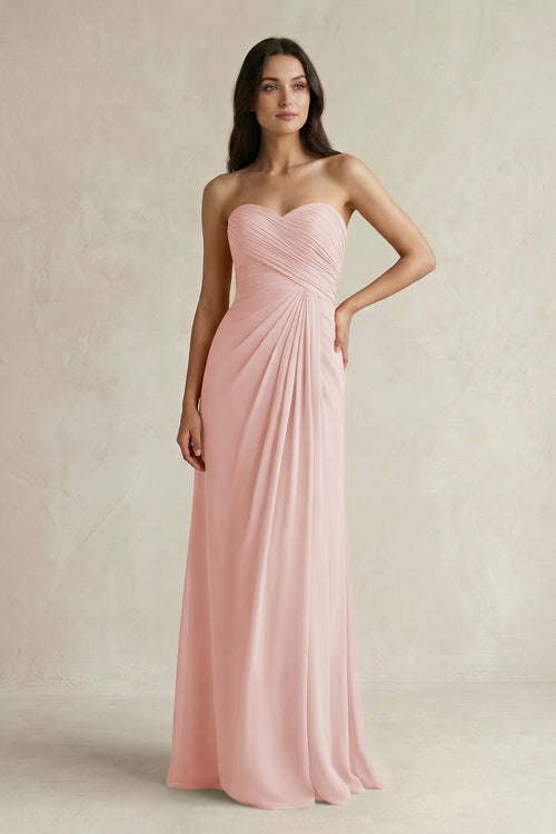 Sweetheart Chiffon Pleated Sheath Bridesmaid Dress  in Rose Petal | KISSBRIDAL