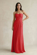 Sweetheart Chiffon Pleated Sheath Bridesmaid Dress in Ruby Red - SHE IS ME Bridesmaid Dresses