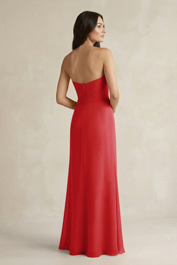 Sweetheart Chiffon Pleated Sheath Bridesmaid Dress in Ruby Red - SHE IS ME Bridesmaid Dresses