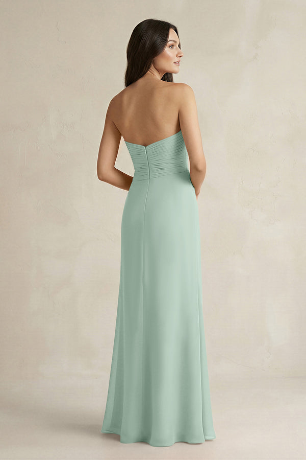 Sweetheart Chiffon Pleated Sheath Bridesmaid Dress  in Sage (2) | KISSBRIDAL
