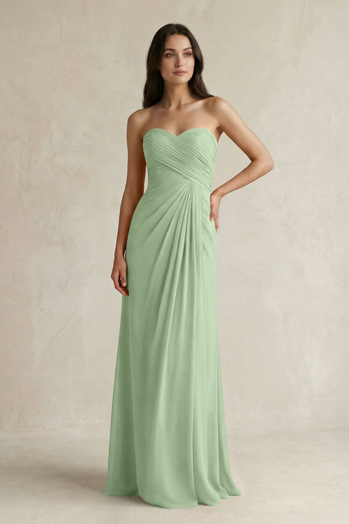 Sweetheart Chiffon Pleated Sheath Bridesmaid Dress in Sage - SHE IS ME Bridesmaid Dresses