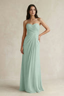 Sweetheart Chiffon Pleated Sheath Bridesmaid Dress  in Sage | KISSBRIDAL