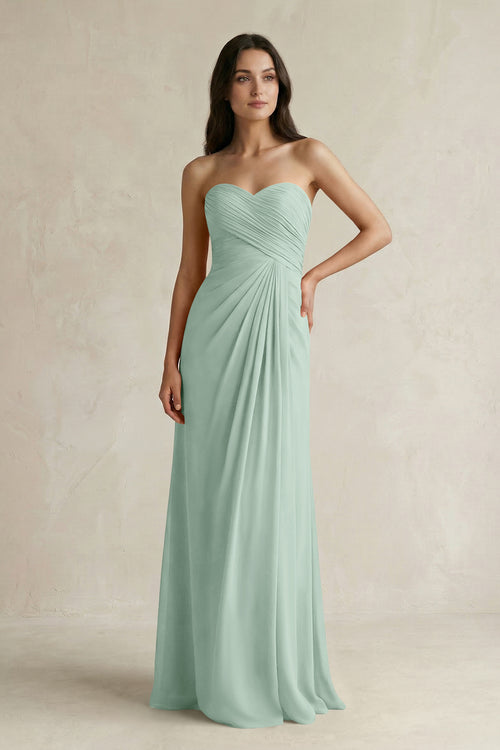 Sweetheart Chiffon Pleated Sheath Bridesmaid Dress  in Sage | KISSBRIDAL