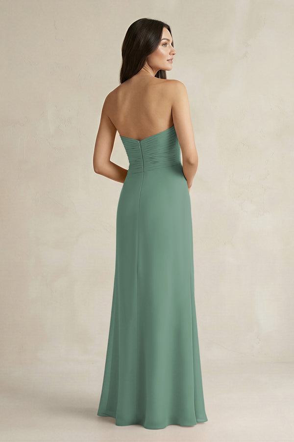 Sweetheart Chiffon Pleated Sheath Bridesmaid Dress  in Sea Glass (2) | KISSBRIDAL