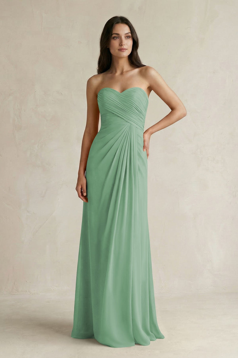 Sweetheart Chiffon Pleated Sheath Bridesmaid Dress in Sea Glass - SHE IS ME Bridesmaid Dresses