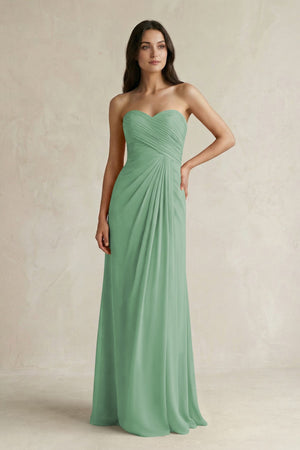 Sweetheart Chiffon Pleated Sheath Bridesmaid Dress in Sea Glass - SHE IS ME Bridesmaid Dresses