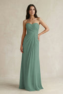 Sweetheart Chiffon Pleated Sheath Bridesmaid Dress  in Sea Glass | KISSBRIDAL