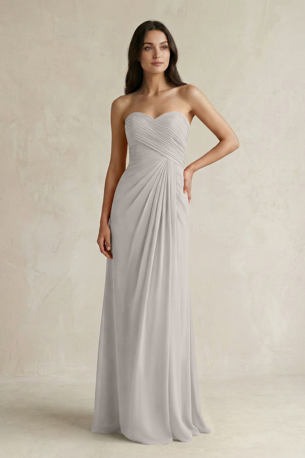 Sweetheart Chiffon Pleated Sheath Bridesmaid Dress in Silver - KISS BRIDAL Bridesmaid Dresses