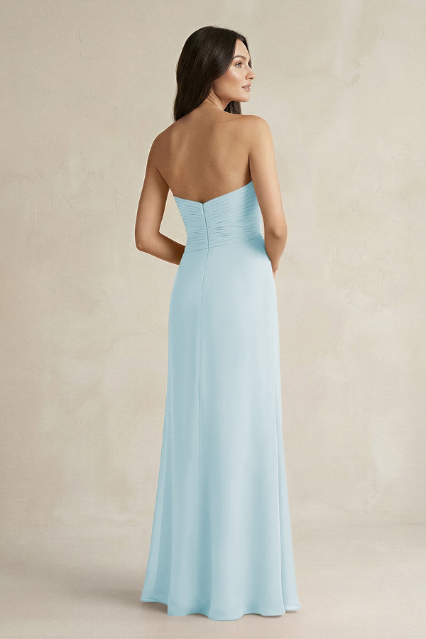 Sweetheart Chiffon Pleated Sheath Bridesmaid Dress in Sky Blue - SHE IS ME Bridesmaid Dresses