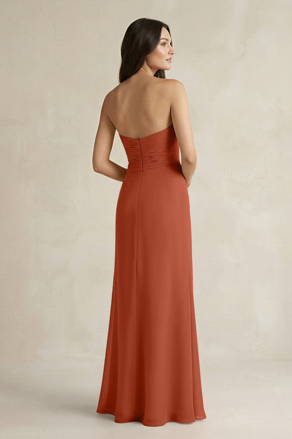 Sweetheart Chiffon Pleated Sheath Bridesmaid Dress in Spice - SHE IS ME Bridesmaid Dresses