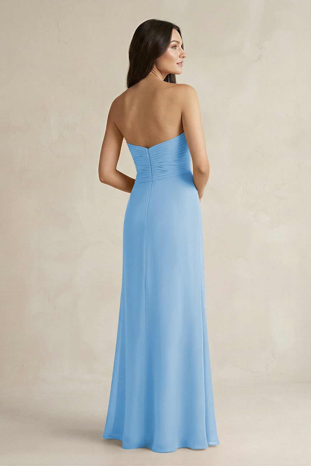 Sweetheart Chiffon Pleated Sheath Bridesmaid Dress in Steel Blue - KISS BRIDAL Bridesmaid Dresses