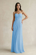 Sweetheart Chiffon Pleated Sheath Bridesmaid Dress in Steel Blue - SHE IS ME Bridesmaid Dresses