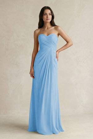 Sweetheart Chiffon Pleated Sheath Bridesmaid Dress in Steel Blue - SHE IS ME Bridesmaid Dresses