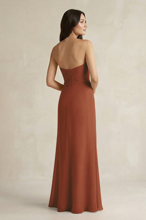 Sweetheart Chiffon Pleated Sheath Bridesmaid Dress  in Terracotta (2) | KISSBRIDAL
