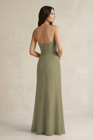 Sweetheart Chiffon Pleated Sheath Bridesmaid Dress  in Thyme (2) | KISSBRIDAL