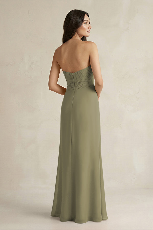 Sweetheart Chiffon Pleated Sheath Bridesmaid Dress  in Thyme (2) | KISSBRIDAL
