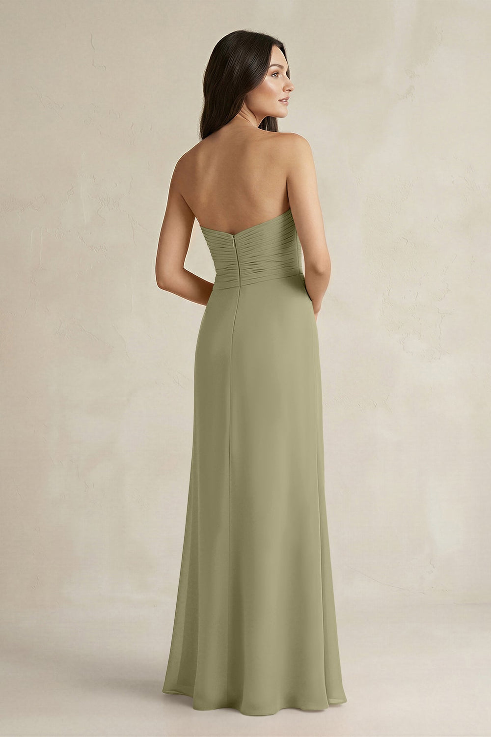 Sweetheart Chiffon Pleated Sheath Bridesmaid Dress in Thyme - KISS BRIDAL Bridesmaid Dresses