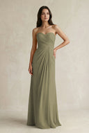 Sweetheart Chiffon Pleated Sheath Bridesmaid Dress  in Thyme | KISSBRIDAL