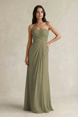 Sweetheart Chiffon Pleated Sheath Bridesmaid Dress  in Thyme | KISSBRIDAL