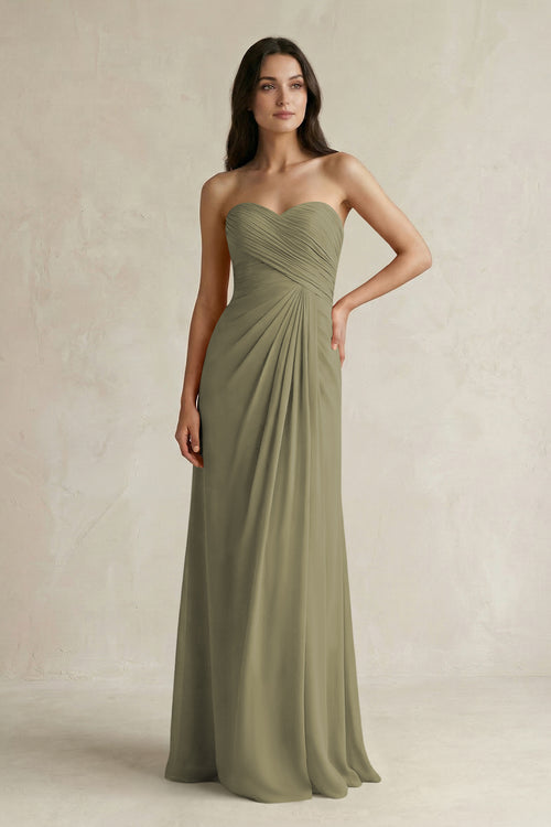 Sweetheart Chiffon Pleated Sheath Bridesmaid Dress  in Thyme | KISSBRIDAL