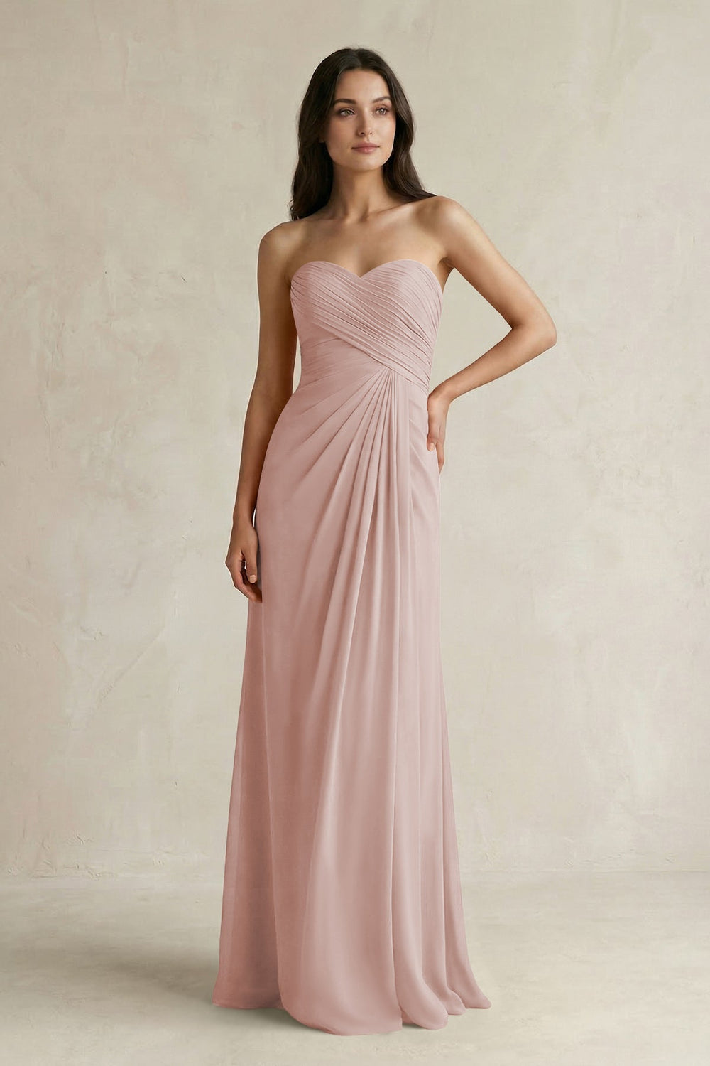 Sweetheart Chiffon Pleated Sheath Bridesmaid Dress in Toffee - KISS BRIDAL Bridesmaid Dresses