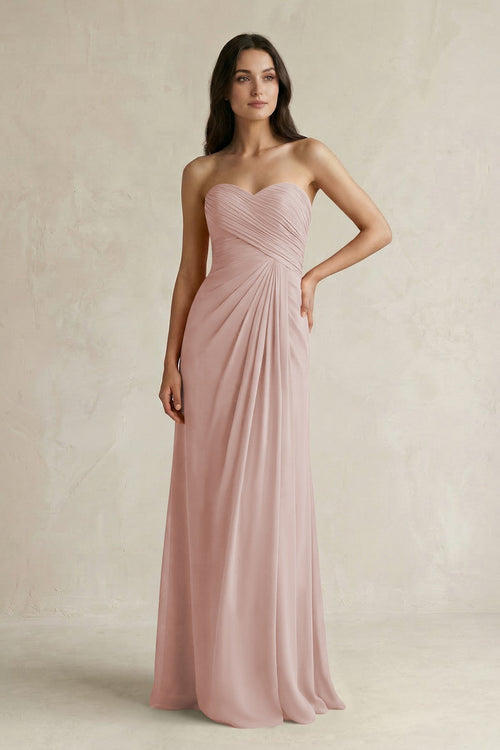 Sweetheart Chiffon Pleated Sheath Bridesmaid Dress in Toffee - SHE IS ME Bridesmaid Dresses