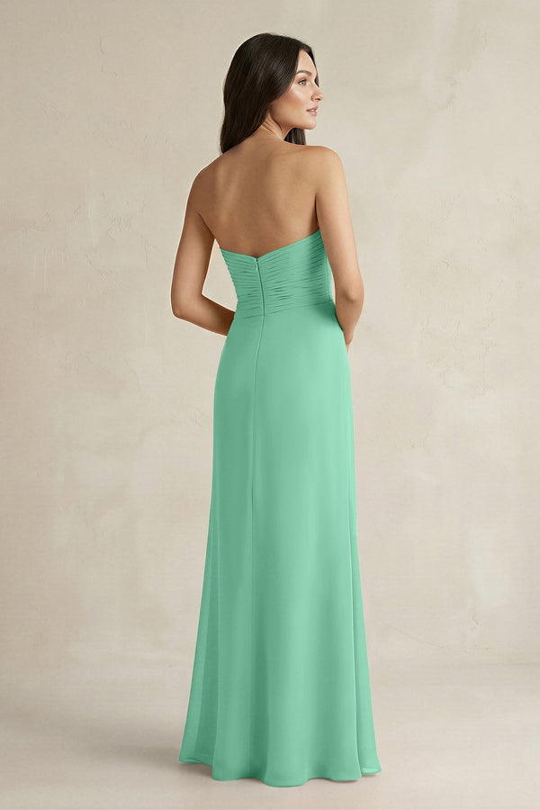 Sweetheart Chiffon Pleated Sheath Bridesmaid Dress in Turquoise - SHE IS ME Bridesmaid Dresses