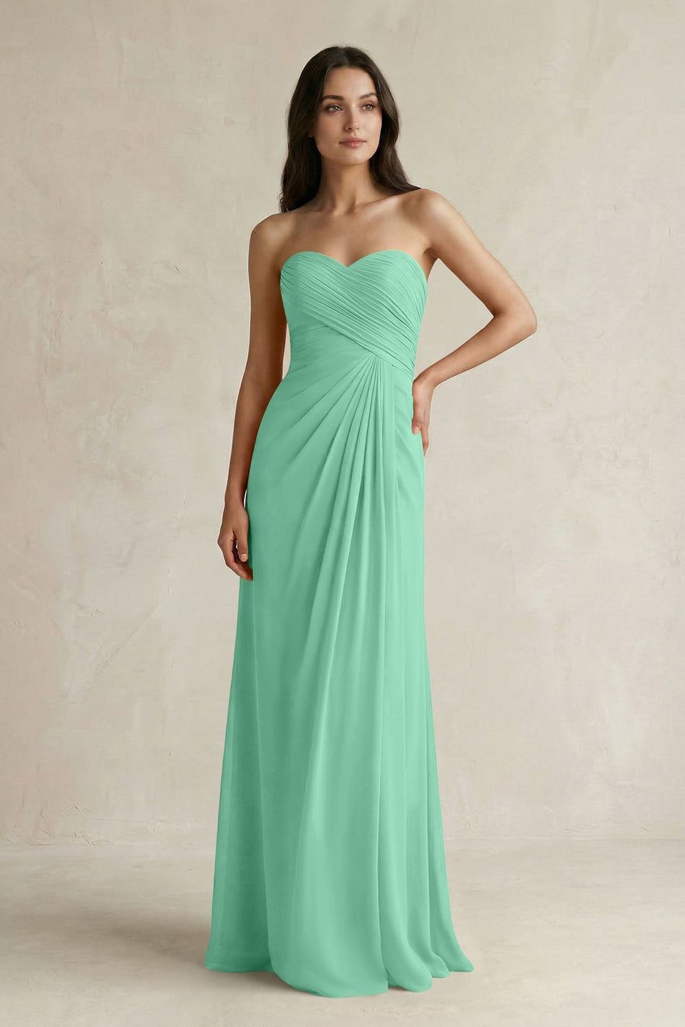 Sweetheart Chiffon Pleated Sheath Bridesmaid Dress in Turquoise - KISS BRIDAL Bridesmaid Dresses