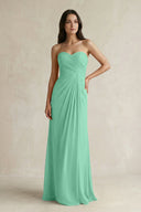 Sweetheart Chiffon Pleated Sheath Bridesmaid Dress in Turquoise - SHE IS ME Bridesmaid Dresses