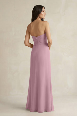 Sweetheart Chiffon Pleated Sheath Bridesmaid Dress  in Vintage Mauve (2) | KISSBRIDAL