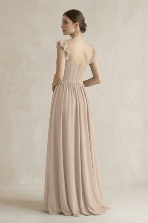 Sweetheart Chiffon Ruffled A - Line Corset Bridesmaid Dress in Almond - SHE IS ME Bridesmaid Dresses