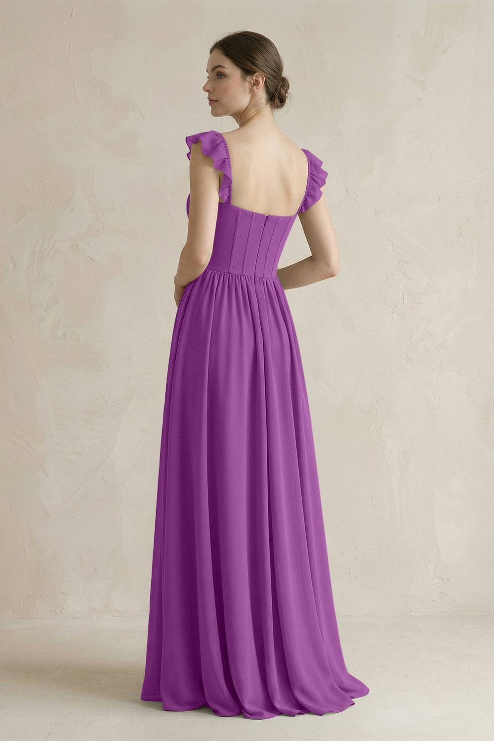 Sweetheart Chiffon Ruffled A - Line Corset Bridesmaid Dress in Amethyst - KISS BRIDAL Bridesmaid Dresses