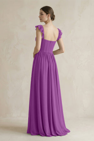 Sweetheart Chiffon Ruffled A - Line Corset Bridesmaid Dress in Amethyst - SHE IS ME Bridesmaid Dresses