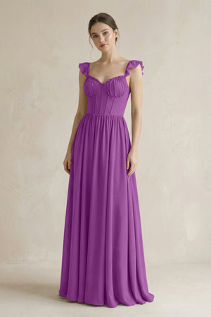Sweetheart Chiffon Ruffled A - Line Corset Bridesmaid Dress in Amethyst - SHE IS ME Bridesmaid Dresses